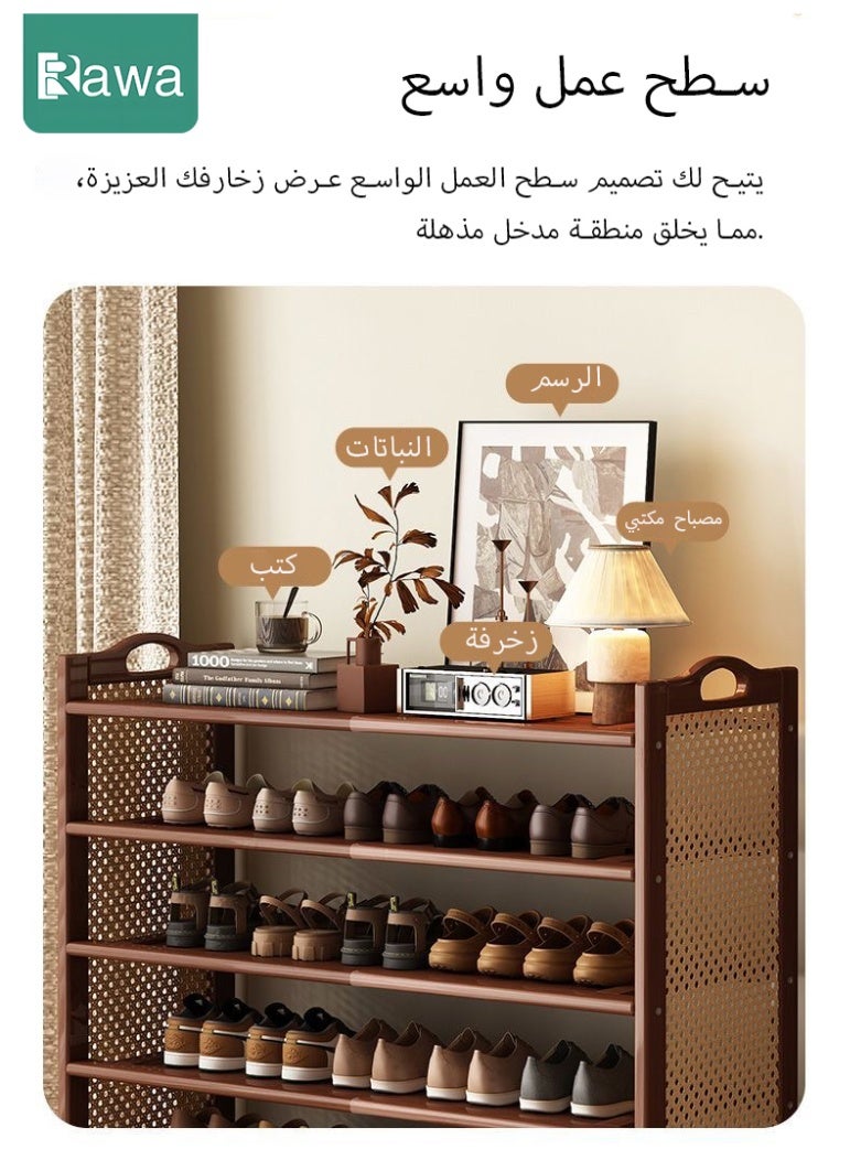 روعة رف أحذية من 6 طبقات، خزانة تخزين أحذية من الخيزران للمدخل، منظم أحذية كبير قائم بذاته، مناسب للممرات والممرات وغرف المعيشة (83x70x21 سم) - Image 5